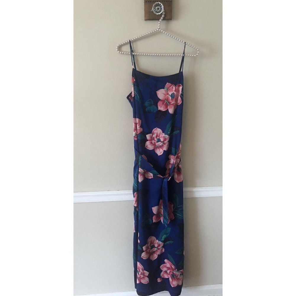 Banana Republic Womens Size S Blue Floral Belted Maxi Dress Sleeveless Pockets